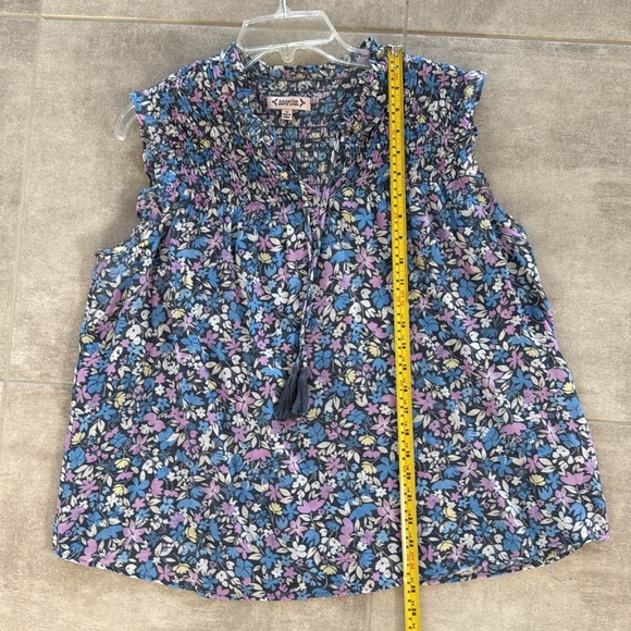 Nanette Lepore Dk. Gray Lavender/Blue/Ivory Floral Tassel Tie V-Neck Tank Top -M - Picture 7 of 8